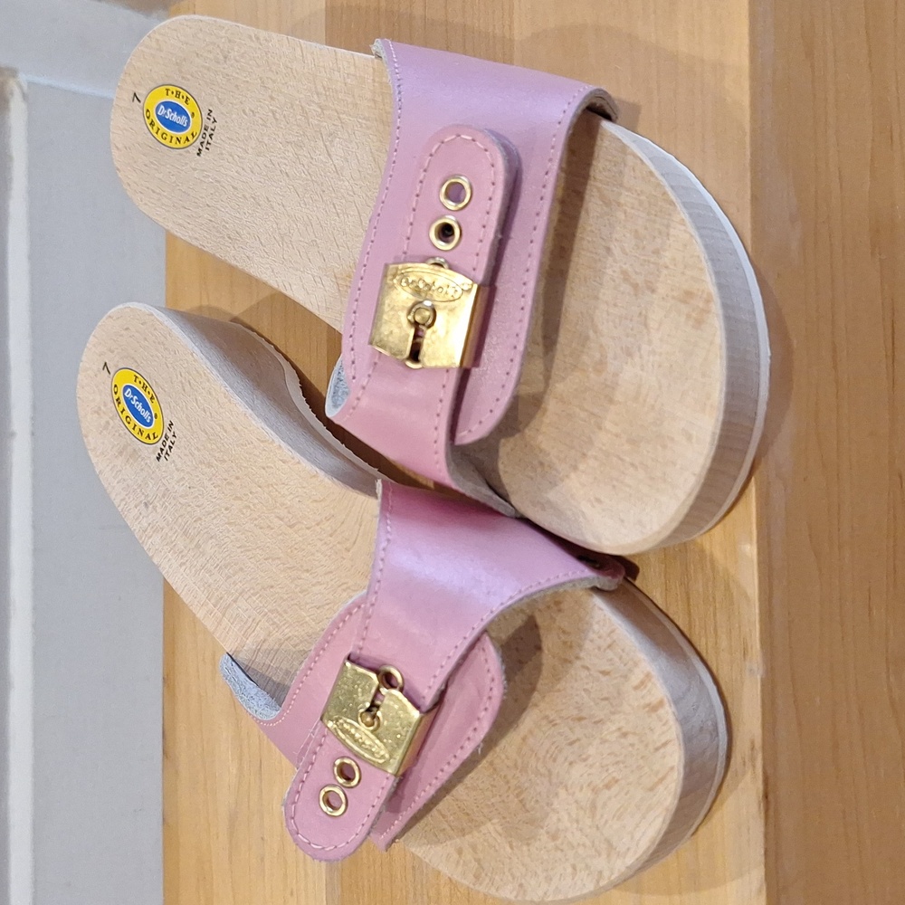 Vintage Dr Scholl's Wood Original Italy 7 Pink
